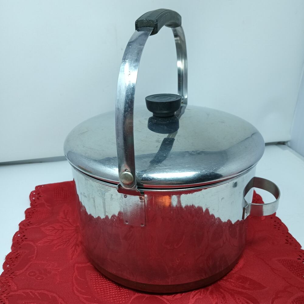 Vintage Revere Ware 1801 Copper Bottom Stock Pot w/ Bail Handle & Lid